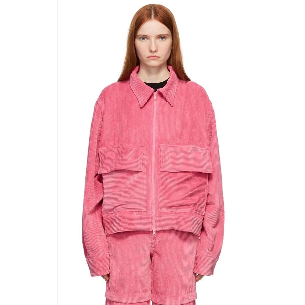 KkCo Full Zip Route Field Jacket Hot Pink Corduroy Streetwear XS Oversized